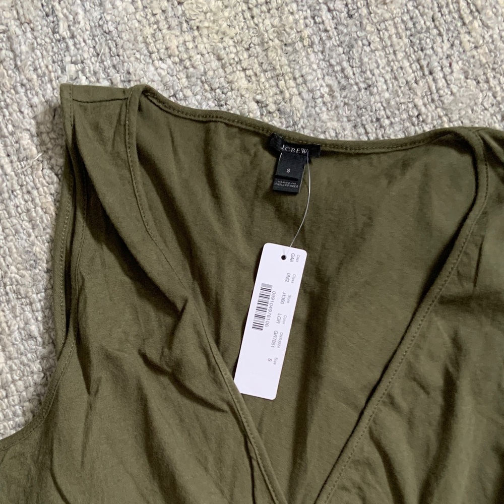 J. Crew Olive Sleeveless Wrap Blouse - Picture 2 of 2